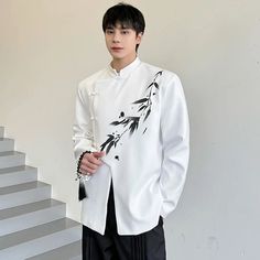 45788849963230|45788849995998|45788850028766 White Stand Collar Outerwear For Spring, White Long Sleeve Blazer For Winter, White Long Sleeve Casual Blazer, Casual White Winter Blazer, Chinese New Year Clothes Men, Chinese Colar Fashion Men Polo, Chinese Shirts For Men, Chinese Collar Mens Shirt, Chinese Print Shirt