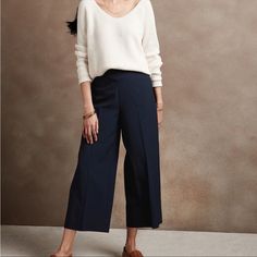 Nwt, Back Zipper Closure, Wide Leg Flowy Comfortable Pants. Size Is 6 Tall, As Shown On The Tag Elegant Navy Bottoms For Fall, Chic Navy Bottoms For Fall, Elegant Navy Ankle-length Pants, Chic Navy Straight Pants, Chic Navy Wide-leg Pants, Chic Navy Trousers, Tie Waist Pants, Ankle Dress Pants, Crop Dress