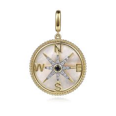 Available to Order (Orders Placed Today Will Ship in 1-2 Weeks.) Never lose your true north. This 14K yellow gold pendant is crafted in a round silhouette with a polished bale and encircled with dainty beads. It features a sapphire center stone and 0.15ct diamond starburst anchoring a lucky compass motif. Add the chain of your choice to make this pendant part of your everyday look. Item Code PT6598Y45MC Average Diamond ClaritySI2 or higherAverage Diamond ColorFaint ColorGem StoneMulticolor Stone 14k Gold Compass Design Round Jewelry, White Gold Jewelry With Compass Design, Yellow Gold Compass Design Round Pendant Jewelry, Yellow Gold Compass Design Round Pendant, Compass Pendant, True North, Stone Collection, Diamond Charm, Yellow Gold Pendants