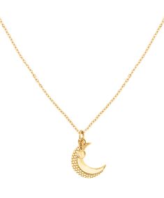 Add An Element Of Celestial Elegance To Any Ensemble With This Stunning Moon Pendant Necklace. Crafted From Gleaming Vermeil—14K Yellow Gold-Plated Sterling Silver—This Pendant Gets A Signature Touch From Our Iconic Dot Charm And An Embossed Dot Pattern. A Delicate Chain Of Matching 14K Yellow Gold Vermeil Completes The Design, Finished With A Clasp Closure And Adjustable Length Of 16”-18”. | Movado | Women's Gold-Plated Moon Charm Celestial Yellow Gold Charm Necklaces With Moon Phase, Celestial Yellow Gold Moon Phase Charm Necklaces, Elegant Yellow Gold Necklace With Moon Charm, Celestial Charm Necklace In Yellow Gold With Delicate Chain, Celestial Gold-plated Necklace With Moon Charm, Celestial Style Yellow Gold Necklaces With Charms, Celestial Yellow Gold Necklaces With Charms, Delicate Yellow Gold Coin Pendant Necklace, Gold Plated Moon Charm Necklaces