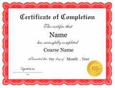 an award certificate with a red border