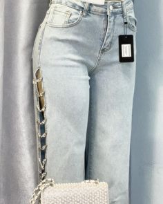 Very nice style Bling jeans!  Jewels down the sides  of both pant legs Casual Jeans For Night Out, Straight Leg Denim Pants For Night Out, Mid-rise Bottoms With Five Pockets For Night Out, Wide Leg Denim Pants For Night Out, Casual Pants With Five Pockets For Night Out, Casual Five-pocket Pants For Night Out, Wide Leg Denim Jeans For Night Out, Straight Leg Jeans For Spring Night Out, Wide Leg Bottoms With Five Pockets For Night Out