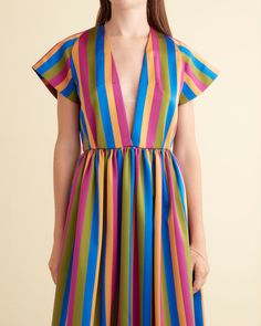 Beach Umbrella Dress - S Spring Dresses With Vertical Stripes In Multicolor, Spring Multicolor Striped Dresses, Spring Evening Striped Dress, Multicolor Silk A-line Midi Dress, Multicolor Dress With Vertical Stripes, Multicolor Vertical Stripe Dress, Striped A-line Party Dress, Southern Turkey, Umbrella Dress