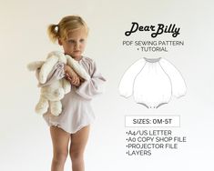 "This is a girls romper with long sleeves PDF Sewing Pattern (instant download) with Instructions. \"Over The Moon\" romper pattern by DearBillyPatterns.  This is a PDF Sewing Pattern (instant download) in sizes 0M-3M-6M-9M-12M-18M-24M-3T-4T-5T. All sizes are included in your purchase. This is an intermediate skill level sewing pattern that requires prior sewing experience. This pattern is designed for light to medium weight woven or low stretch knit fabrics. If you have any questions while sewi Grow With Me Romper Pattern Free, Bubble Romper Pattern Free, Newborn Sewing Patterns, Sewing Baby Gifts, Bubble Romper Sewing Pattern, Baby Clothes Patterns Free, Sewing Projects Baby, Baby Romper Pattern Free, Romper Sewing Pattern