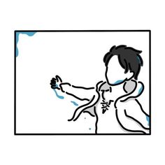 a drawing of a man holding something in his hand with water coming out of it