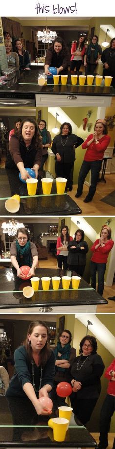 three pictures of people making bowls with plastic cups