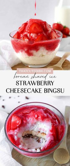 korean strawberry cheesecake bingsu Strawberry Bingsu, Best Korean Food, Korean Dessert, Korean Summer, Cheesecake Filling, Refreshing Desserts, Korean Dishes