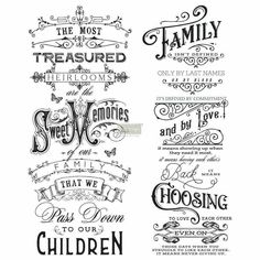 some type of lettering that is used to describe the names of different families and children