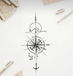 a drawing of a compass with arrows on it