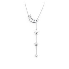 Sterling Silver Lariat with Moon and Star Charms | Jewlr Infinity Knot Ring, Celestial Necklace, Rose Gold Heart, Moon And Star, Necklace Box, Moon Charm, Star Charms, Cluster Ring, Crescent Moon