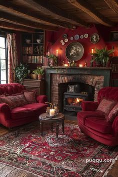 a living room filled with furniture and a fire place