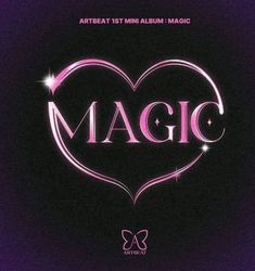 the album cover for'magic'is shown in pink and purple, with a heart shaped