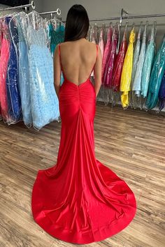 V-Neck Open Back Mermaid Long Formal Dress with Slit Hot Prom Dress, Prom Dresses Yellow, Long Formal Dress, Red Homecoming Dresses, Pink Homecoming Dress, Blue Homecoming Dresses, Long Prom Gowns, Burgundy Prom Dress