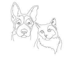 two dogs and a cat are drawn in one line