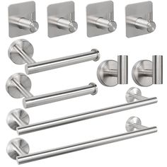 an assortment of stainless steel door handles and pulls