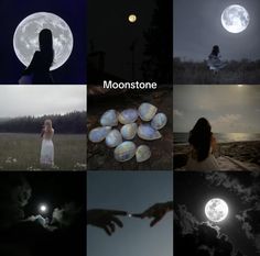 a collage of photos with the moon in the background