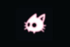 a black background with a white cat's head in the center and an eyeball at the bottom