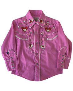 Rockmount Ranchwear Girls' Embroidered Hearts & Floral Western Shirt | Boot Barn Chenille Embroidery, Embroidered Hearts, Ranch Wear, Reading Shirts, Cowboys Shirt, Embroidered Heart, Western Shirt, Western Shirts, Pink Fabric