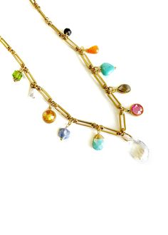 Delicate, handmade necklace Gold chain necklace with various colorful stones 18" Length Colorful Stones, Necklace Gold Chain, Floral Dress Casual, Stacked Bangles, Black Short Dress, Boot Accessories, Gold Chain Necklace, Handmade Necklace, Dressy Casual