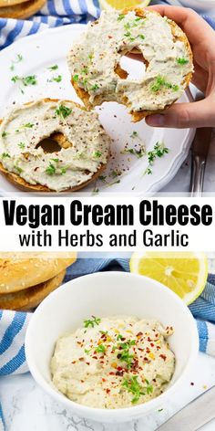 vegan cream cheese with herbs and garlic is an easy appetizer to serve on bagels