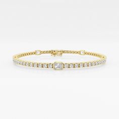 Enjoy next level sparkle with the Empowering Radiant Bracelet. This exquisite bracelet features standout lab grown radiant diamonds against an accompanying row of pave diamonds and 14K gold. This dazzling design will make you feel bold and beautiful wherever you go. Gold Diamond Bracelet With Brilliant And Baguette Cuts, Gold Diamond Bracelet With Baguette And Brilliant Cut, Classic Tennis Bracelet With Baguette Cut And Prong Setting, Yellow Gold Baguette Cut Diamond Bracelet For Anniversary, Gold Moissanite Diamond Bracelet With Brilliant Cut, Baguette Cut Yellow Gold Diamond Bracelet For Anniversary, Gold Baguette Cut Tennis Bracelet With Diamond Accents, Gold Tennis Bracelet With Diamond Accents And Baguette Cut, Yellow Gold Baguette Cut Tennis Bracelet For Anniversary