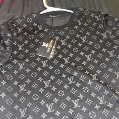 Mens Shirt Lv On It Black Monogram Print Crew Neck Top, Black Crew Neck Top With Monogram Print, Designer Black Shirt With Logo Print, Black Designer T-shirt With Monogram Print, Designer Black Crew Neck Shirt, Designer Black Monogram Print Top, Mens Shirt Color, Sailboat Design, Crew Neck Tshirt