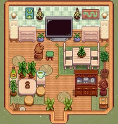 an overhead view of a living room and kitchen in the legend of zeolim