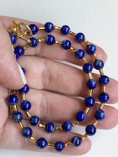 Classy Lapis Lazuli Necklace  Blue Beaded And Gold Silver 925 Necklace  Blue Lapis Necklace Lapis Necklace, Lapis Lazuli Necklace, Necklace Elegant, Gold And Blue, Blue Lapis, Silver 925 Necklace, Necklace Blue, Blue Necklace, Handmade Necklace