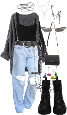 N/A Outfit | ShopLook Cool Date Outfit, Jungkookcore Outfits, Grunge Outfits With Flare Jeans, Egdy Style, Polyvore Outfits Grunge, Cute Outfits For A Date, Alt Outfits Women, Grunge Date Outfit, Aesthetic Date Outfit