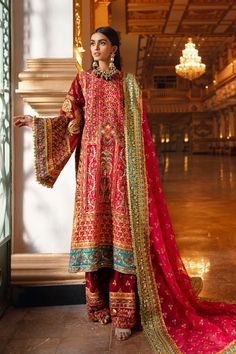 Buy Pakistani Wedding Party Dresses-Pakistani Gota Embroidered Suit-Pakistani Wedding Party Wear With Dabka, Nagh, Zari, Embroidery, Patch Work In USA, UK, Canada, Australia Visit Now : www.NameerabyFarooq.com or Call / Whatsapp : +1 732-910-5427 Pakistani Frocks, Beautiful Frocks, Red Bridal Dress, Desi Outfits, Latest Salwar Kameez, Pakistani Style, Embroidered Suit, Patch Shirt, Raw Silk Fabric