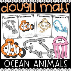 an ocean animal coloring book with four different animals in the middle and one on the bottom