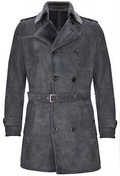 Premium Quality Men's Grey German Military Double Breasted Real Sheepskin Suede Leather Pea Coat, Mens Coats Jackets Double-breasted Leather Winter Outerwear, Winter Business Suede Leather Jacket, Suede Leather Jacket For Business In Winter, Winter Suede Leather Jacket For Business, Double-breasted Belted Leather Jacket For Winter, Gray Leather Long Sleeve Outerwear, Gray Long Sleeve Leather Outerwear, Gray Leather Winter Outerwear, Formal Suede Leather Jacket For Winter