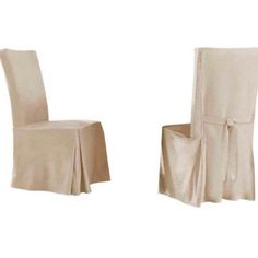 two chairs with covers on them sitting next to each other in front of a white background