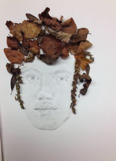 a drawing of a person with leaves on their head