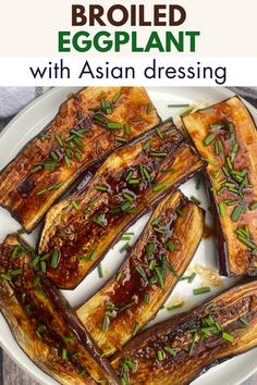 image of broiled eggplant with soy sauce dressing Broiled Eggplant, Asian Eggplant, Eggplant Side Dishes, Soy Sauce Dressing, Japanese Eggplant, Soy Glaze, Chinese Eggplant, Asian Dressing, Hot Chili Sauce