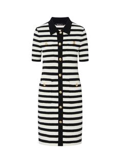 MO&Co. Women's Wool Blend Striped Dress Features : - Comfy fit and a soft material- Classic black and white stripes with mini length, four pockets- Athleisure style Code: MBC1DRS024The back length of size S is 83cmMATERIALS & CARE Material: 43.9% Polyester 41.5% Wool 10.9% Acrylic 3.4% Polyamide 0.3% SpandexNot water wash, do not bleachDry flat in the shade, do not tumble dryLow temperature iron, professional dry cleaning Note: Wrap metal parts before dry cleaningPlease select your own size in t Chic White Dress With Striped Collar, Striped Short Sleeve Dresses With Pockets, Black Short Sleeve Dress With Vertical Stripes, Black Dress With Vertical Stripes And Short Sleeves, Black Short Sleeve Dresses With Vertical Stripes, Dr Wardrobe, Athleisure Style, Middleton Style, Spring 2025