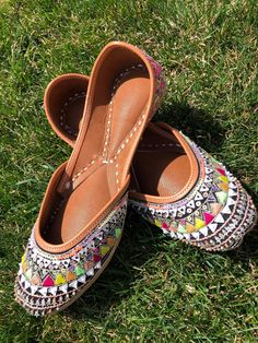 Designer shoe (#juttis, #khussashoes), the inner material is genuine leather, double foam for comfort. Intricate Hand Embroidery,hand embellished, handcrafted(Cutdana work, Zardozi work).  GENUINE LEATHER, New condition. Imported product.  Shoe size 36, 37. One for $40, Buy 2 or more $30 each+shipping $5 flat up to two pairs.  Please see the size conversion chart. Jutti Design, Cutdana Work, Zardozi Work, Designer Shoe, Embroidery Hand, Conversion Chart, Handmade Shoes, Hand Embroidery, Designer Shoes