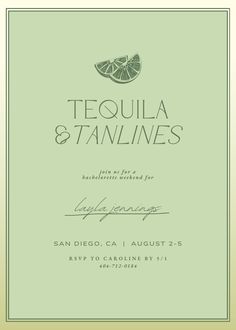 a menu for tequila and tanlines with oranges on the front, green background