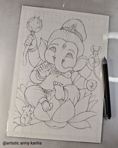 Gnash Ji Drawing, Ganesh Outline Drawing, Drawing Ideas Of God, God Drawing Ideas, Ganesh Painting Easy, Cute God Drawing, Sketch Ideas For Kids, Gods Drawing Sketch