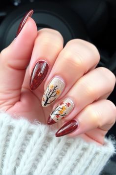 Rich Burgundy Autumn-Themed Nails, fall nail designs, autumn nail designs Fall Nail Designs Autumn, Nail Designs Autumn, Burgundy Nail Designs, Themed Nails