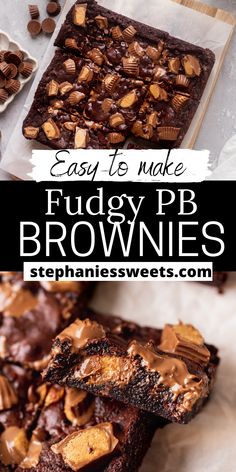 chocolate fudge brownies stacked on top of each other with the words easy to make fudge