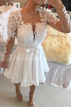 short homecoming dress, lace party dress, 2017 homecoming dress, long sleeve party dress, 2017 evening dress Lace Patchwork Mini Dress For Wedding, Long Sleeve Lace Patchwork Mini Dress For Wedding, Long Sleeve Mini Dress With Lace Sleeves For Wedding, Long Sleeve Mini Dress With Lace Patchwork For Wedding, Long Sleeve Mini Dress For Wedding And Prom Season, White Lace Dress For Prom Season, White Long Sleeve Dress For Prom Season, White Long Sleeve Dress For Prom, Bridesmaid Lace Dress With Long Sleeves