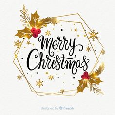 merry christmas lettering with holly leaves