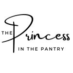 the princess in the pantry logo is black and white, with a handwritten word on it