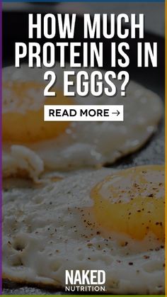 two eggs on a pan with the words how much protein is in 2 eggs? read more