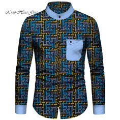 Traditional Mens Wear African Fashion, Mens Kitenge Shirt Designs Latest, Africa Dress For Men, African Design For Men, African Men Shirts Design, Chitenge Shirts For Men, Ankara Shirts For Men African Prints, Ankara Top For Men, Traditional Shirts For Men