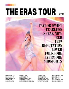 the eras tour poster with taylor swift, speak now and repuptation love for everyone