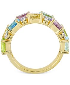 Mesmerizing and colorful blue topaz, amethyst, citrine, and peridot gemstones are accented with white topaz, in a very elegant double row ring. Macy's Fine Jewelry Yellow Gold Ring, Macy's Yellow Gold Fine Jewelry Rings, Fine Jewelry Multi-stone Baguette Cut, Gold Multi-stone Baguette Cut Rings, Multi-stone Baguette Cut Fine Jewelry, Macy's Gold Rings With Prong Setting, Macy's Gemstone Jewelry With Round Cut, Macy's Gemstone Jewelry Round Cut, Yellow Gold Multi-stone Baguette Cut Rings