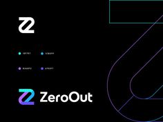 the logo for zeroout is shown on a black background with blue and purple lines