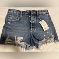 Never Worn, Nwt Zara High Waisted Denim Shorts Waist Size 40 Medium/ Dark Wash Dark Wash Bottoms With Button Closure For Day Out, High Waist Jeans With Button Closure For Day Out, Zara High-waisted Jean Shorts With Pockets, High Waist Dark Wash Jean Shorts, High Waist Dark Wash Jean Shorts With Button Closure, Dark Wash High-waist Jean Shorts With Button Closure, High-waist Dark Wash Jean Shorts With Button Closure, High Waist Dark Wash Shorts For Day Out, Denim Shorts With Button Closure For Day Out